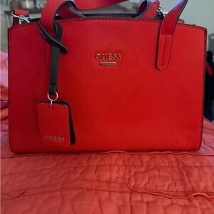 Guess Red Satchel Bag with Gold Accents